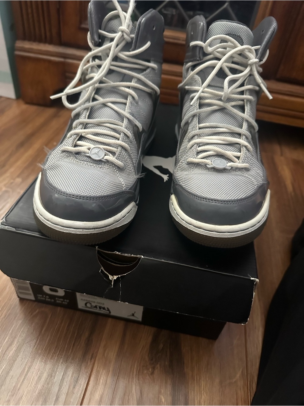 Jordan Men's Gray High-Top Sneakers with Light Cream Accents